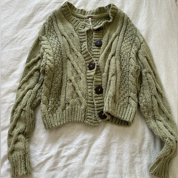 Free People Bonfire Olive Green Cable Knit Cardi, XS - Picture 3 of 4